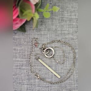 Guess Silver Tone Circles And Bar Pendants Chain‎ Link Necklace